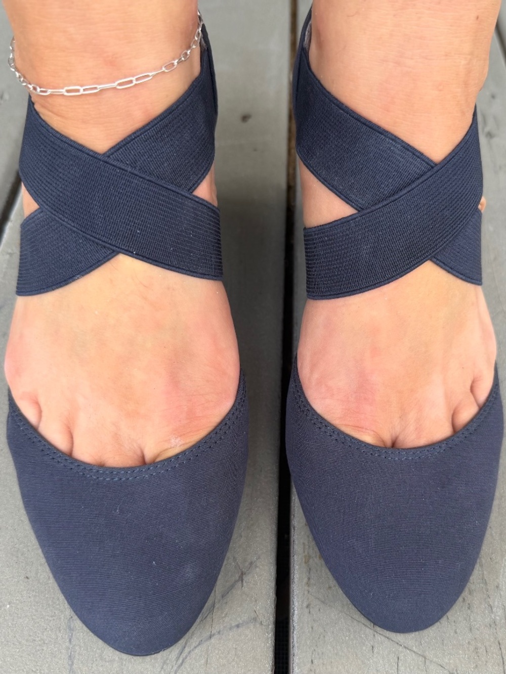 Cute Criss Cross Navy Blue Wedges - Picture 4 of 6